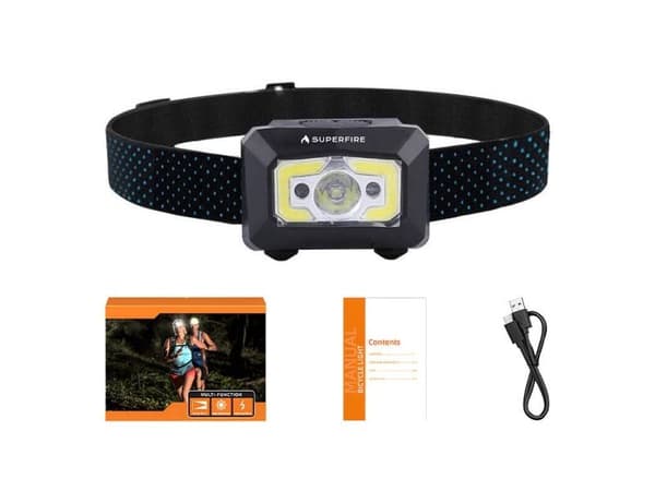 Superfire X30 hodelykt, 340 lm, USB, 5 moduser, 130 m