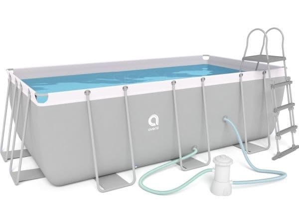 AVENLI pool med stativ, grå, 400x207x122