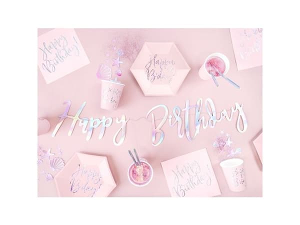 Tallerkner Happy Bday pink sekskant