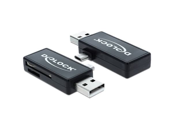 DeLOCK Micro USB OTG-kortläsare + USB A hane - Kortläsare (MMC, SD, microSD, SDHC, microSDHC, SDXC, microSDXC) - USB