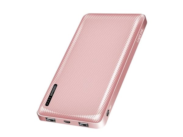 LogiLink powerbank 10 000 mAh, 2x USB-A, USB-C, hurtiglading, roségull