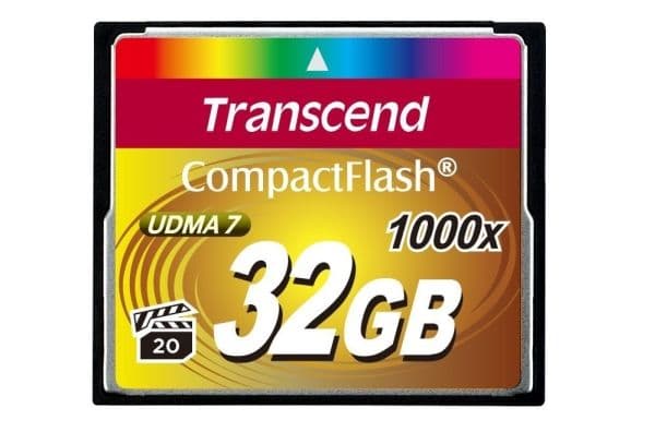 Transcend 1000x CompactFlash 32GB, 32 GB, CompactFlash, MLC, 160 MB/s, 120 MB/s, Musta