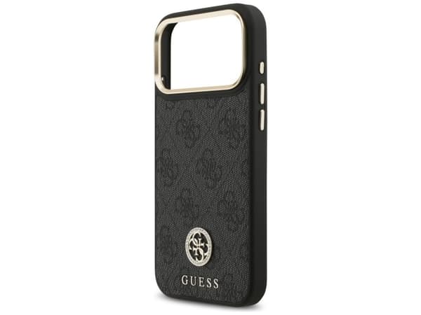Etui Guess 4G strass-logo & big strap metallknapper MagSafe til iPhone 17 Pro Max, sort