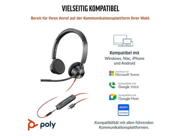 HP Poly Blackwire 3325 stereohodesett Microsoft Teams-sertifisert USB-C + 3,5 mm + adapter