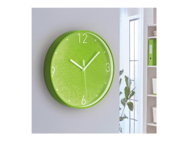 Leitz WOW - Klocka - kvarts - väggmonterbar - 29 cm - green with geometric pattern