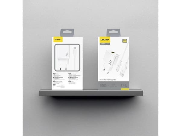 Dudao A23TEU adapter 12W, 1xUSB-A (1 m USB-A till USB-C-kabel ingår), vit