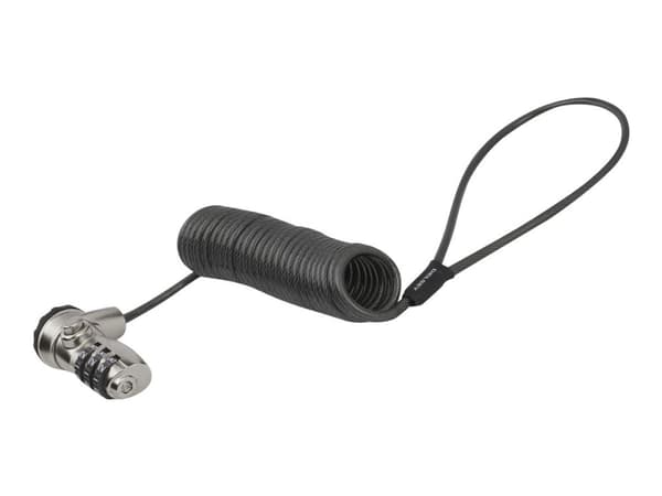 StarTech.com LTLOCK3DCOIL, 1,8 m, Yhdistelmälukko, Musta, Ruostumaton teräs