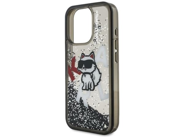 Karl Lagerfeld Liquid Glitter Choupette Logo Case for iPhone 16 Pro - Black
