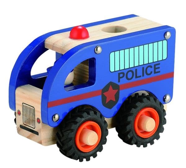 Polisbil i trä med gummihjul