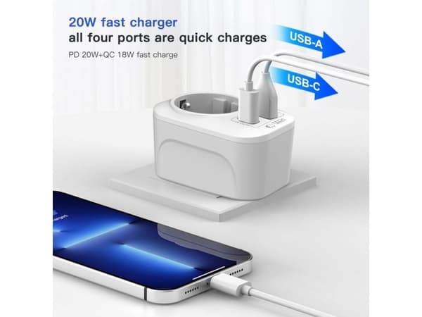 Tech-Protect TA100 reiseadapter US til EU hvit