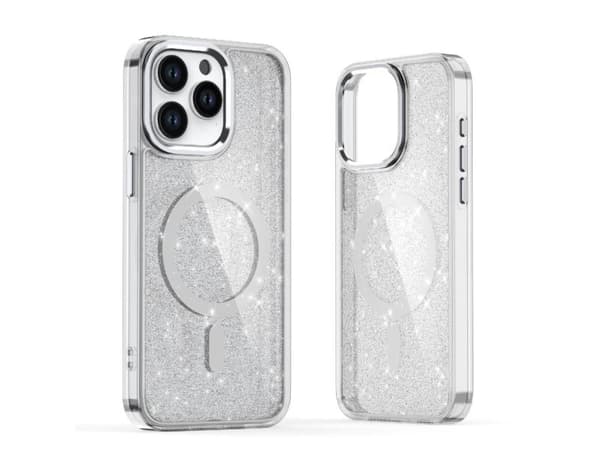 Glitterdeksel MagSafe til iPhone 16 Pro - hvit med glitter