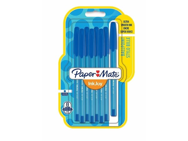 Papermate InkJoy 100 ST, Klips, Tynn spiss, Blå, 8 stykker, Medium