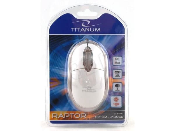 Titanum RAPTOR 3D - Mus - optisk - 3 knapper - kablet - USB - hvit