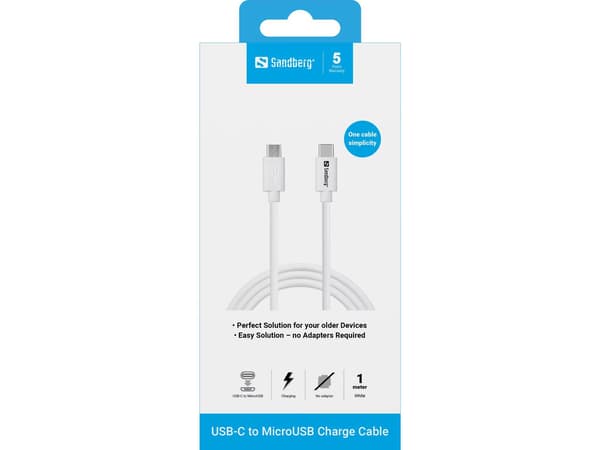 Sandberg 136-74, 0 m, USB C, Micro-USB B, Valkoinen