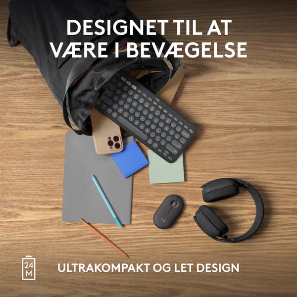 Logitech® | Pebble Mouse 2 (M350s) - Mus - optisk - 3 knappar - trådlös - Bluetooth - Tonal-Graphite