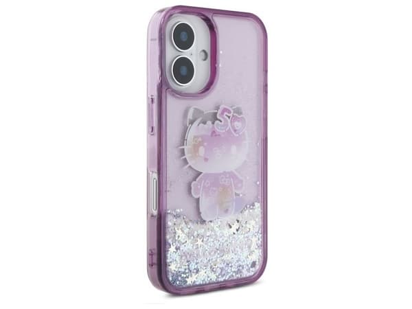 Hello Kitty Liquid Glitter 50th Anniversary Party-etui til iPhone 16 - lilla