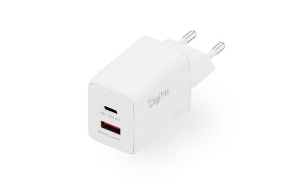 Digitus - Strömadapter - GaN - 45 Watt - 1.3 A - 2 utdatakontakter (USB-C, USB) - vit