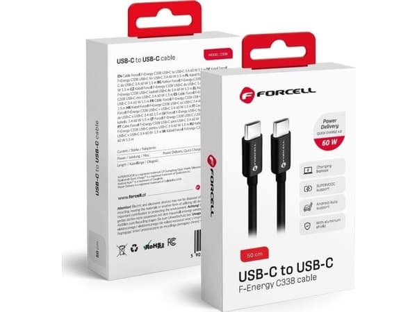 USB-kabel ForCell USB-C til USB-C 0,5 m svart
