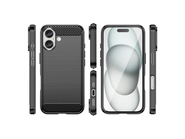 Kolfiberfodral för iPhone 16 silikonfodral - svart