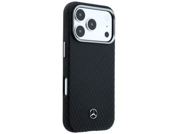 Mercedes Leather Semi Wrap Wood Effect MagSafe Case for iPhone 17 Pro Max - Black