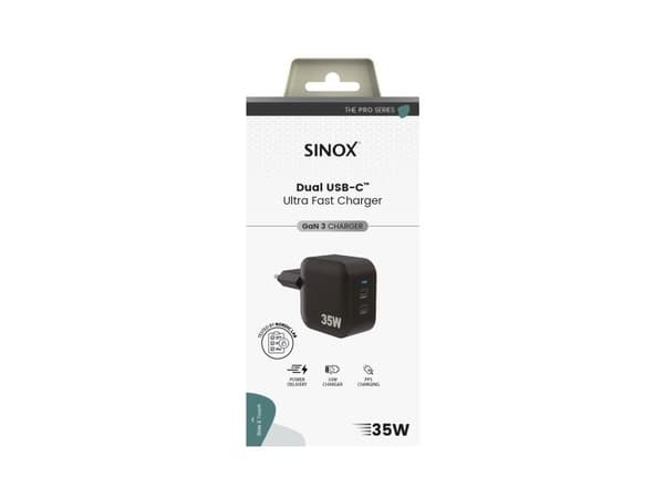 Sinox PRO 230V 2xUSB-C PD-laturi 35W, musta