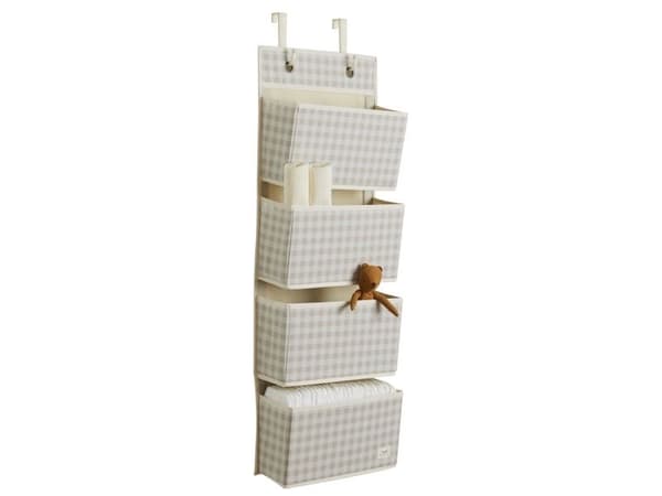 3 Sprouts Oven ripustin taskuilla, Gingham beige