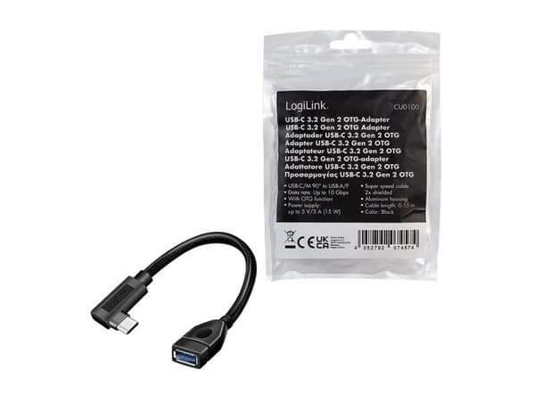 LogiLink CU0100, USB typ C, USB typ A, 0,2 m, svart