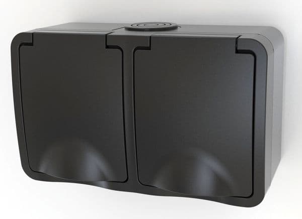 Pistorasia kaksinkertainen schuko 16A IP54 musta