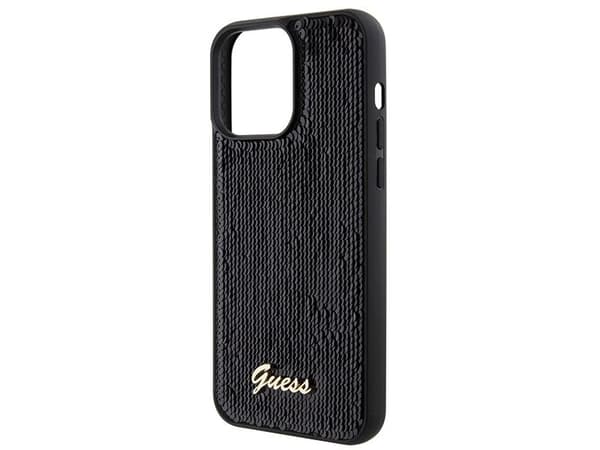 Guess Sequin Script metall-etui til iPhone 15 Pro Max - svart