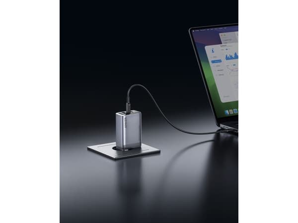 Laddare Prime 100W GaN 2xUSB-C 1xUSB-A silver