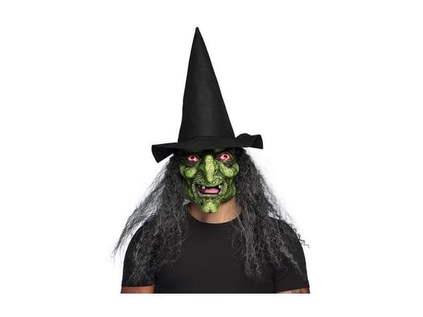 Heksemaske med hår og hat