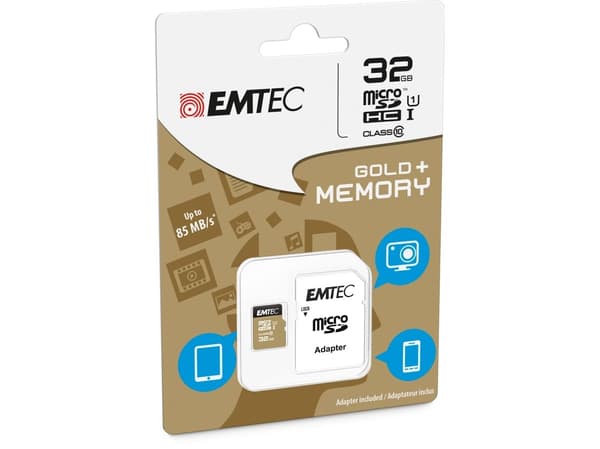 EMTEC Gold+ - Flashminneskort (SD-adapter ingår) - 32 GB - Class 10 - microSD - guld