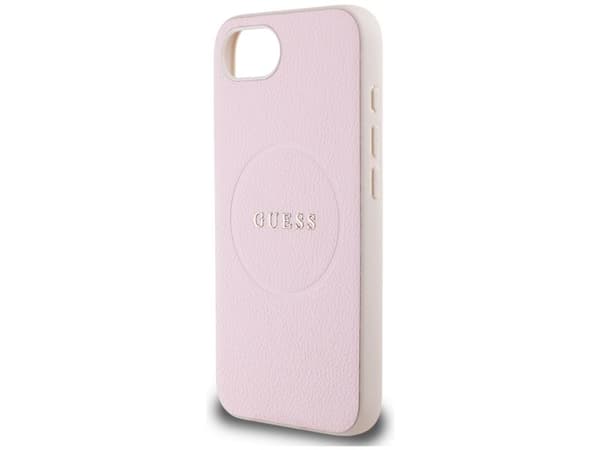 Guess Grained Ring MagSafe-skal för iPhone 16e (rosa)