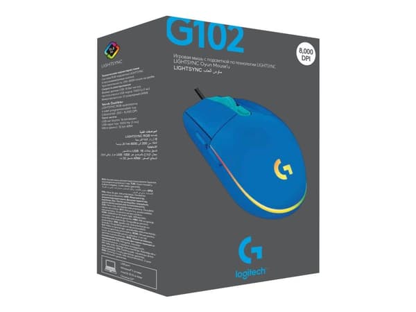 Logitech G G102 Lightsync, USB A-tyyppi, 8000 DPI, 1 ms, Sininen