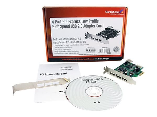 Startech.com 4 Port USB 2.0 PCI Express Low Profile Interface Card - USB Adapter - PCIe Low Profile - USB, USB 2.0 - 4 Porter (PEXUSB4DP)