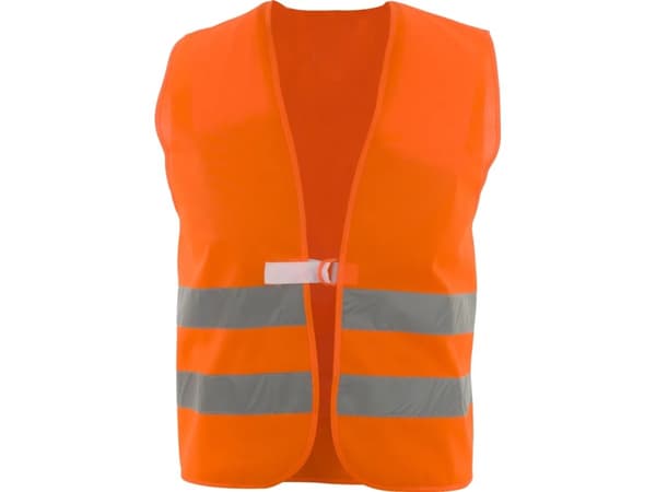 Flourecerende orange vest Onesize i 100 % polyester med 2 refleksstriber á 5 cm
