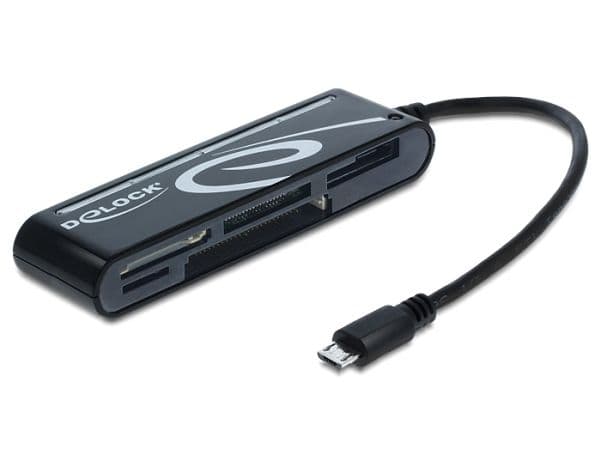 Delock Micro USB OTG Card Reader 5 Slot - Kortleser (CF I, CF II, MS, MMC, SD, xD, MS PRO Duo, microSD, SDHC, microSDHC, SDXC, microSDXC, CF III) -...