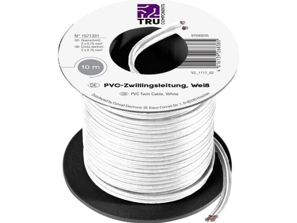TRU COMPONENTS 1571331 kabel 2 x 0,75 mm² vit 10 m