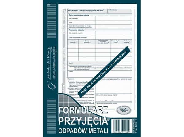 Michalczyk & Prokop skjema for mottak av metallavfall E03-3