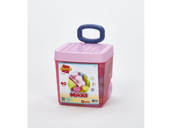Ecoiffier Abrick brick set in suitcases, pink on wheels