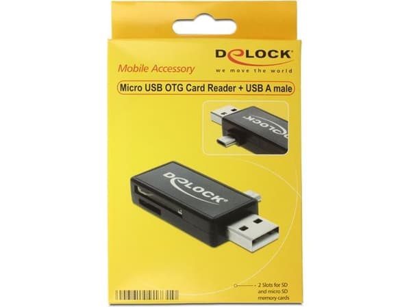 Delock Micro USB OTG Card Reader + USB A male - Kortleser (MMC, SD, microSD, SDHC, microSDHC, SDXC, microSDXC) - USB