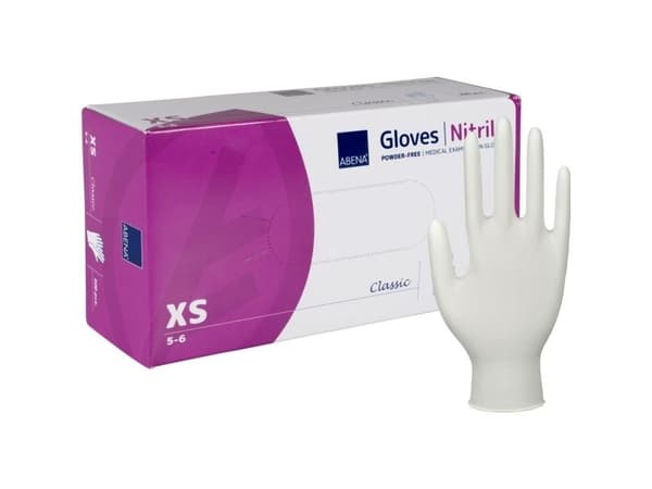 Undersökningshandske, ABENA Classic, XS, vit, nitril - (10 st)