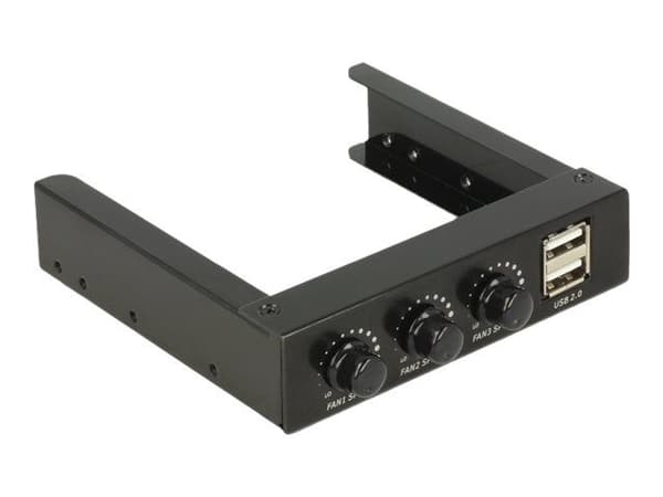 Delock frontpanel 3,5", 2x USB 2.0 svart (pinnehode) + viftekontroll (62714)