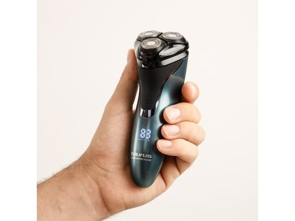 Taurus 3 SIDE WATER SHAVE, Rotations shaver, Sort, Blå, Total Curve Technology, Rustfrit stål, Knapper, Batteri