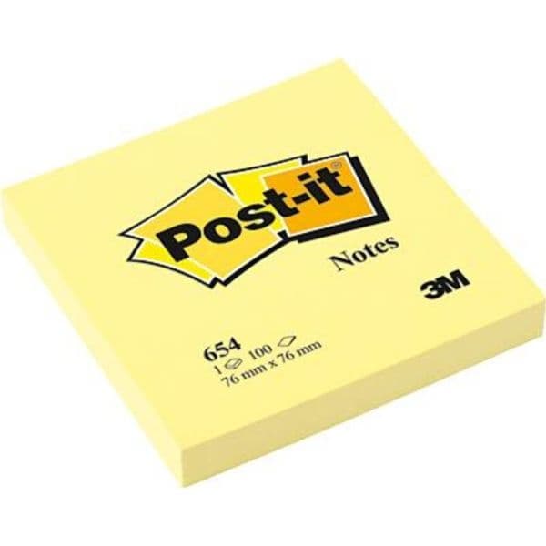 Klisterlappar, Post-it 654, 100 ark, kanariegul, förpackning med 12 st