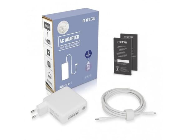 Mitsu 67W USB-C, USBC, 5-20V, 3-3,35A strømadapter (hvit) til notebook