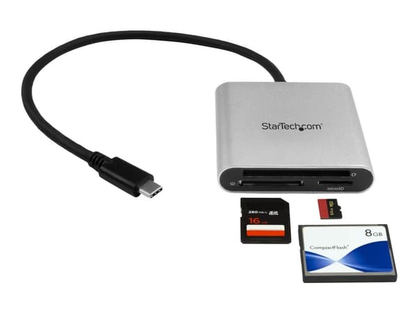 Startech USB 3.0 Flash Memory Multi-Card Reader/Writer with USB-C - SD microSD and CompactFlash Card Reader w/ Integrated USB-C Cable (FCREADU3C) -...