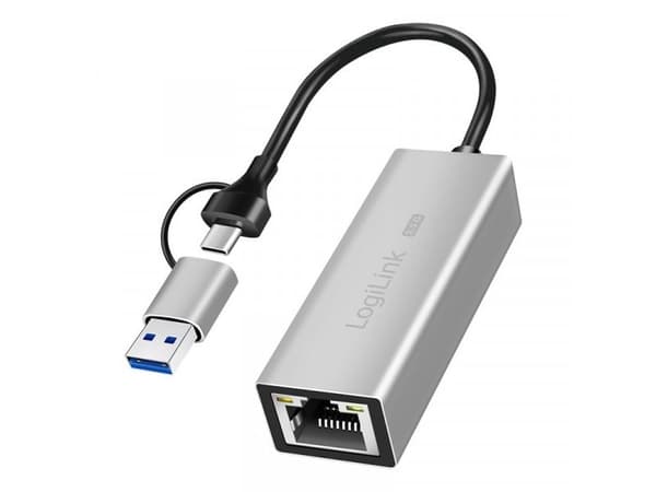 LogiLink USB-A/-C til 2,5G Ethernet nettverksadapter grå