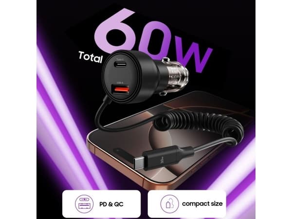 TECH-PROTECT CC05 2-PORT CAR CHARGER PD60W + CABLE BLACK