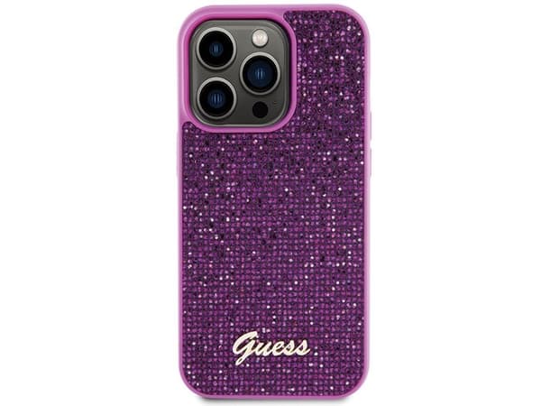 Guess Disco Metal Script-deksel til iPhone 15 Pro - rosa